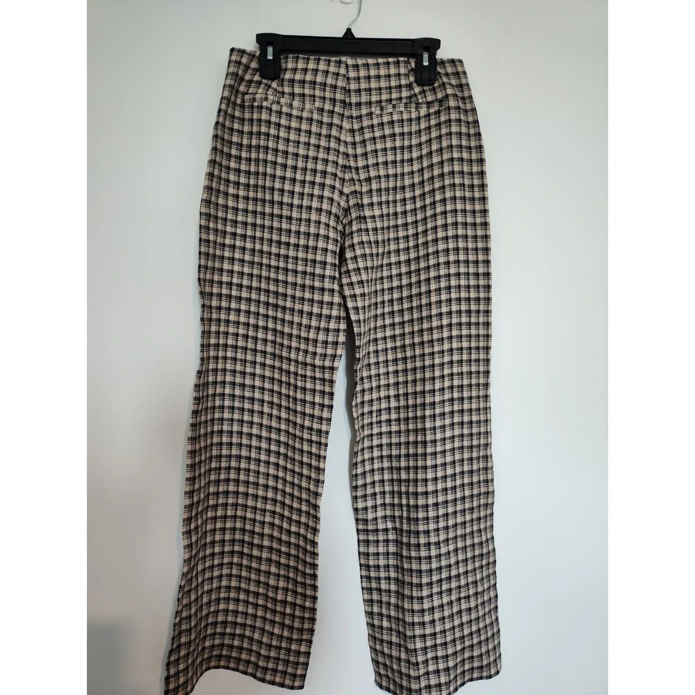 Reformation Vida Linen Low Rise Pant Beacon Check Plaid Navy Cream 6 NEW